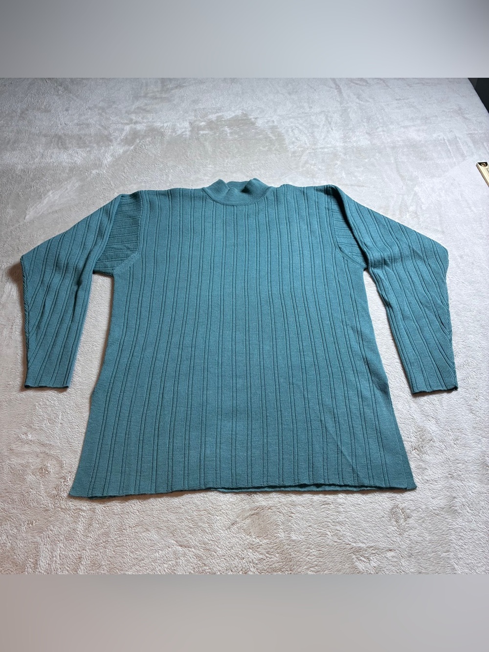 Vintage Urban Wool Merino Mock Neck Ribbed Sweater Teal Women’s L Knit 100% Wool